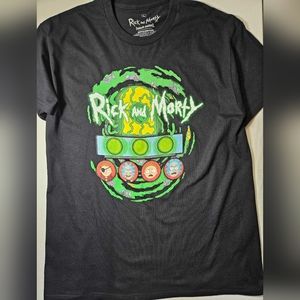 RICK & MORTY Men's Short Sleeve T-Shirt Graphic Crew Neck Black Tee Large Neon‎